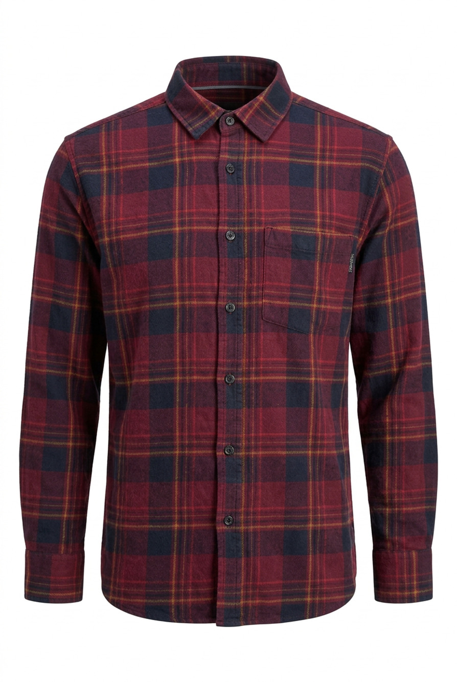 Eddie Bauer Flannel Shirt Mens Large Burgundy Navy Yellow Plaid 100 Cotton L